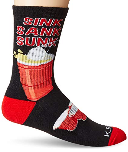 K. Bell Men's Food and Drink Casual Novelty Crew Socks, Sink Sank Sunk (Black), Shoe Size: 6.5-12