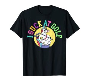 i suck at golf unicorn ball swing golfing course sports golf t-shirt