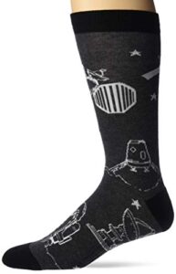 k. bell men’s classics novelty crew socks, space junk (black heather), shoe size: 6-12