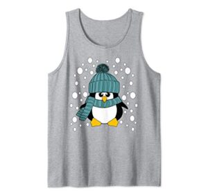 christmas penguin with woolly hat and scarf stocking stuffer tank top