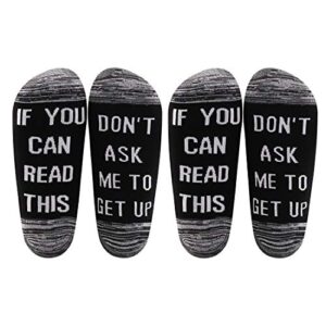 levlo if you can read this don’t ask me to get up father’s day gift funny mens cotton elastic unisex socks (2 pairs/set)