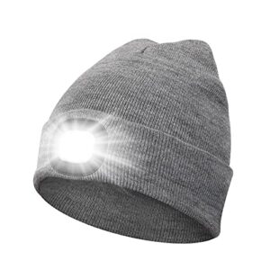 beanie hat with light unisex led beanie hat with light usb rechargeable running hat alpine cap gift for men and women teens (grey)