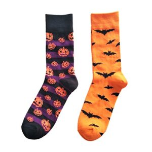 sherrydc men’s halloween pumpkins bats novelty fun crew length casual dress socks 2-pack,one size