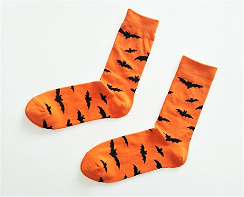 SherryDC Men's Halloween Pumpkins Bats Novelty Fun Crew Length Casual Dress Socks 2-Pack,One Size