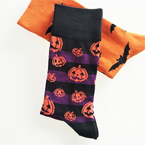 SherryDC Men's Halloween Pumpkins Bats Novelty Fun Crew Length Casual Dress Socks 2-Pack,One Size