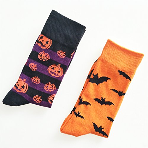 SherryDC Men's Halloween Pumpkins Bats Novelty Fun Crew Length Casual Dress Socks 2-Pack,One Size