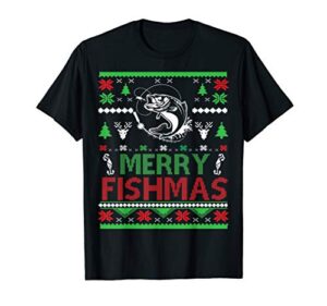 funny fishing fisherman ugly christmas t-shirt