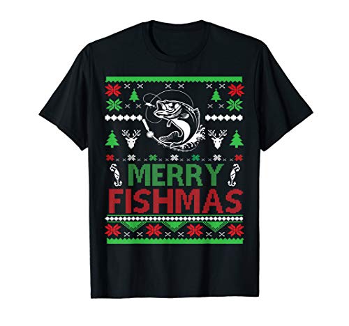 Funny Fishing Fisherman Ugly Christmas T-Shirt