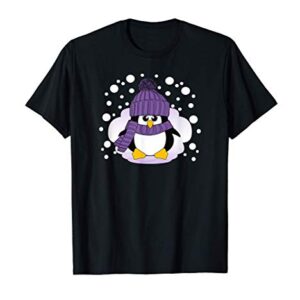 Christmas Penguin with Purple Hat and Scarf Stocking Stuffer T-Shirt