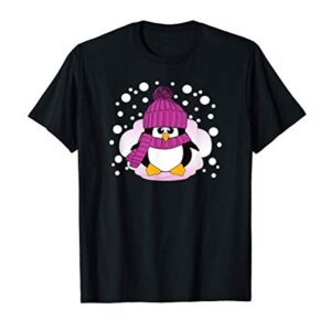 Christmas Penguin with Pink Hat and Scarf Stocking Stuffer T-Shirt