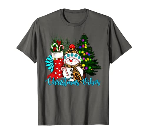 Christmas Vibes Snowman Christmas Stocking Stuffer Pajama T-Shirt