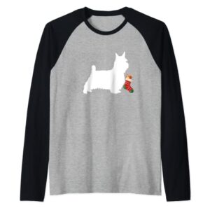 Silky Terrier Christmas Stocking Stuffer Dog Raglan Baseball Tee