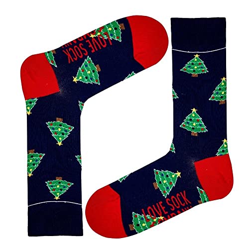 Love Sock Company Colorful fun Christmas patterned novelty ornament tree socks for men (Ornament Tree Navy)