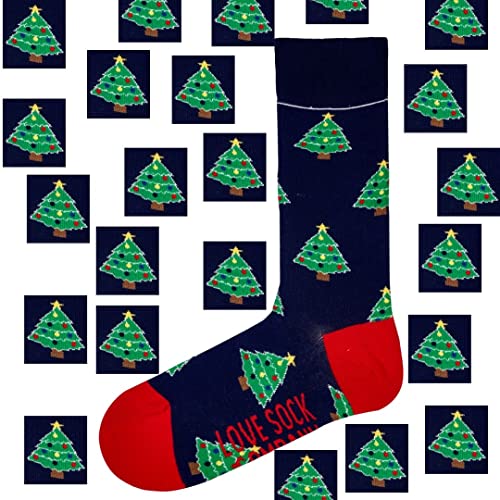 Love Sock Company Colorful fun Christmas patterned novelty ornament tree socks for men (Ornament Tree Navy)