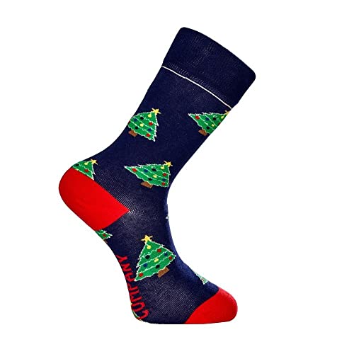 Love Sock Company Colorful fun Christmas patterned novelty ornament tree socks for men (Ornament Tree Navy)