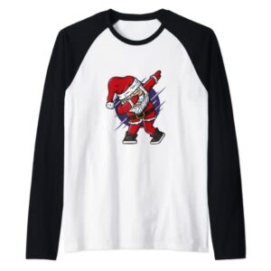 Funny Christmas Stocking Stuffer Santa Dabbing Xmas Raglan Baseball Tee