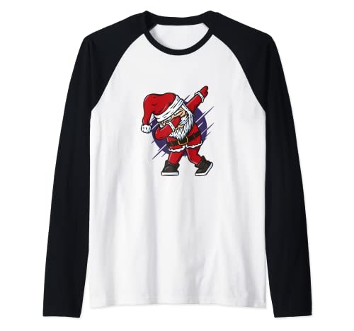 Funny Christmas Stocking Stuffer Santa Dabbing Xmas Raglan Baseball Tee