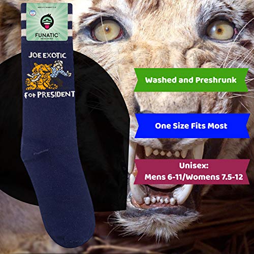 FUNATIC Joe Exotic For President Novelty Crew Socks | Best Funny, Vulgar, Profane, and Inappropriate Unisex Tiger King Gift for Men Women Adult | Perfect for Birthday, Gag Present | One Size Fits Most