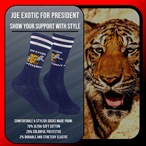 FUNATIC Joe Exotic For President Novelty Crew Socks | Best Funny, Vulgar, Profane, and Inappropriate Unisex Tiger King Gift for Men Women Adult | Perfect for Birthday, Gag Present | One Size Fits Most