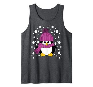 christmas penguin with pink hat and scarf stocking stuffer tank top