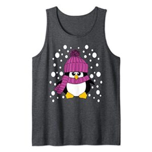 Christmas Penguin with Pink Hat and Scarf Stocking Stuffer Tank Top