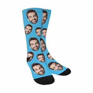 custom socks with picture, personalized funny face socks blue crew socks for men dad father’s day birthday gift