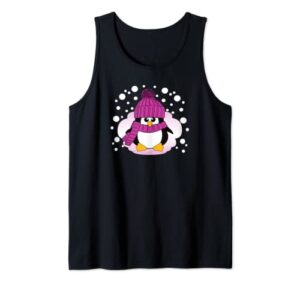 christmas penguin with pink hat and scarf stocking stuffer tank top