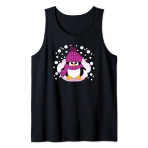 Christmas Penguin with Pink Hat and Scarf Stocking Stuffer Tank Top