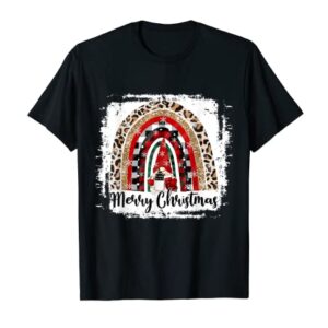 Merry Christmas Leopard Gnome Lover Rainbow Stocking Stuffer T-Shirt