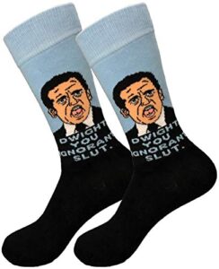 balanced co. dwight you ignorant s. dress socks michael scott socks funny socks crazy socks casual socks (black/light blue)