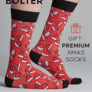 Bolter 6 Pack Men's Christmas Socks Crew Height Dress Socks (Medium, Xmas Party)