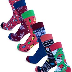 Bolter 6 Pack Men's Christmas Socks Crew Height Dress Socks (Medium, Xmas Party)