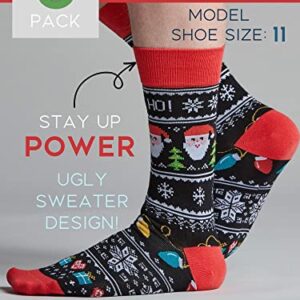 Bolter 6 Pack Men's Christmas Socks Crew Height Dress Socks (Medium, Xmas Party)