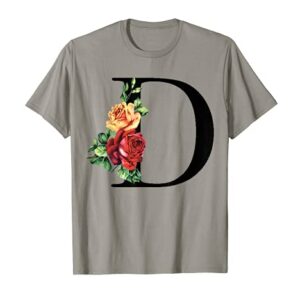 Initial D Rose Floral Monogram Letter T-Shirt