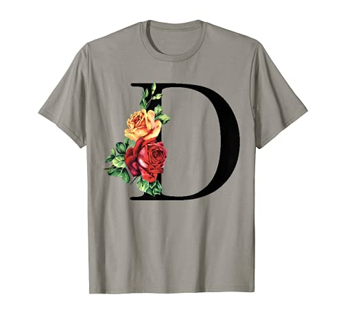 Initial D Rose Floral Monogram Letter T-Shirt