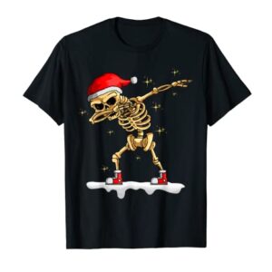 Christmas Cool Skeleton Hat Santa Dabbing Stocking Stuffer T-Shirt