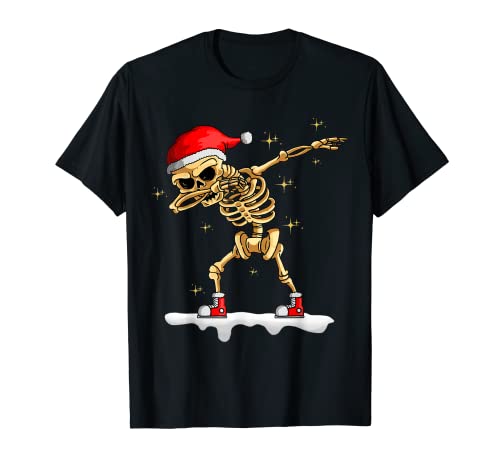 Christmas Cool Skeleton Hat Santa Dabbing Stocking Stuffer T-Shirt