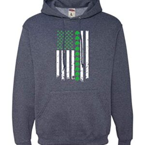 Go All Out Large Vintage Heather Navy Mens St. Patrick's Day Irish Shamrock American Flag Sweatshirt Hoodie