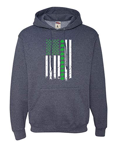 Go All Out Large Vintage Heather Navy Mens St. Patrick's Day Irish Shamrock American Flag Sweatshirt Hoodie