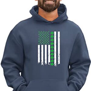 Go All Out Large Vintage Heather Navy Mens St. Patrick's Day Irish Shamrock American Flag Sweatshirt Hoodie