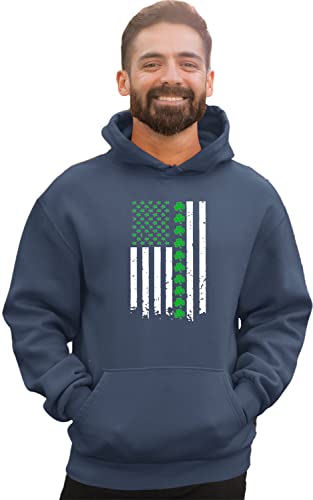 Go All Out Large Vintage Heather Navy Mens St. Patrick's Day Irish Shamrock American Flag Sweatshirt Hoodie