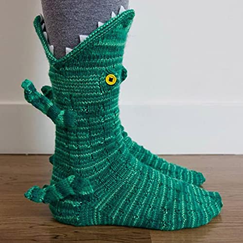 Christmas Knit Socks Crocodile Socks-Knit Animal Socks Funky Knitting Pattern Creativity Alligator Knitting Cuff Winter Warm Socks Funky Animal Pattern Novelty Mid-length Socks Gifts for Woman Man