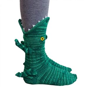 Christmas Knit Socks Crocodile Socks-Knit Animal Socks Funky Knitting Pattern Creativity Alligator Knitting Cuff Winter Warm Socks Funky Animal Pattern Novelty Mid-length Socks Gifts for Woman Man