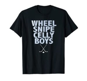 wheel snipe celly boys hockey t-shirt