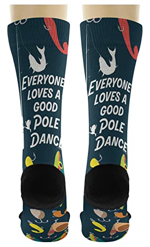 Funny Fishing Pole Humor Everyone Loves A Good Pole Dance Fishing Pun 1-Pair Novelty Crew Socks