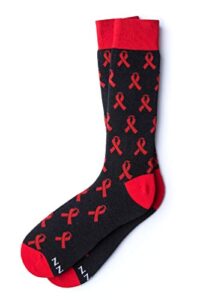 hiv/aids awareness men’s black & red ribbon novelty crew dress socks (100% of net proceeds donated)