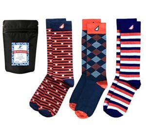 mens dress socks fun crazy colorful gift pack awesome happy, made in america (navy, orange & white)