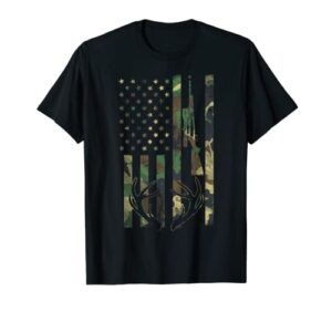 camo american flag rifle antler deer hunting gun hunter gift t-shirt