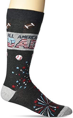 K. Bell Men's Classics Novelty Crew Socks, All American Dad (Black Heather), Shoe Size: 6-12