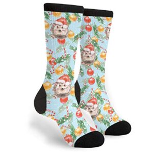 lovely christmas hedgegog socks women & men breathable novelty moisture control running crew socks